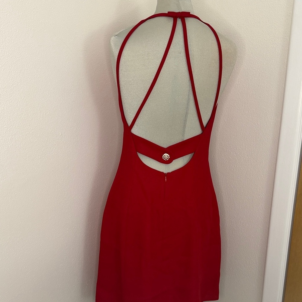 90’s Reggio red high neck strappy back cocktail mini dress 8 lined